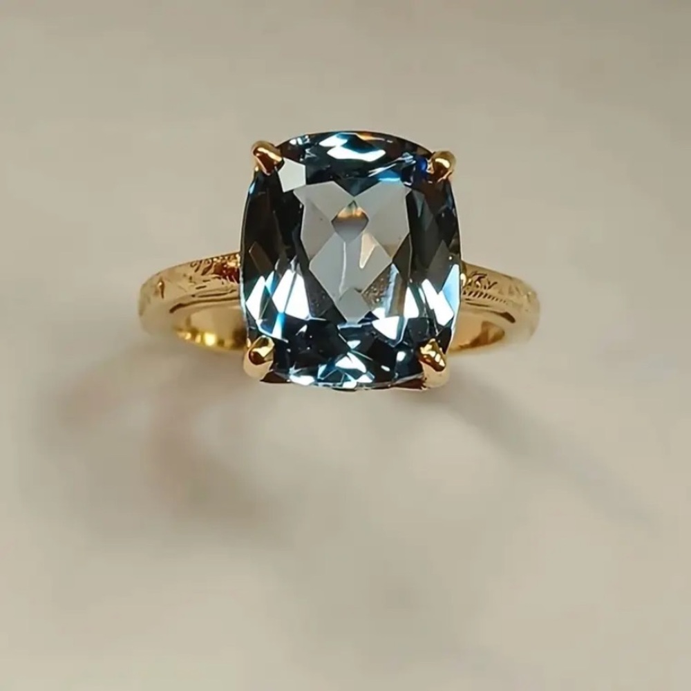 London Blue Topaz 18k Gold Plated and Vintage Ring with Intricate Detailing